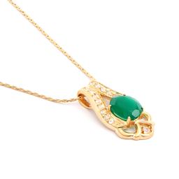 Plated 18KT Yellow Gold 4.00ct Green Agate and White Topaz Pendant with Chain