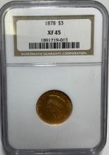 1878 $3 Gold Coin NGC XF45