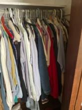 Closet full of clothes, men?s extra large T-shirt, Moxen jacket shirt, jacket, blue Jean jacket lots