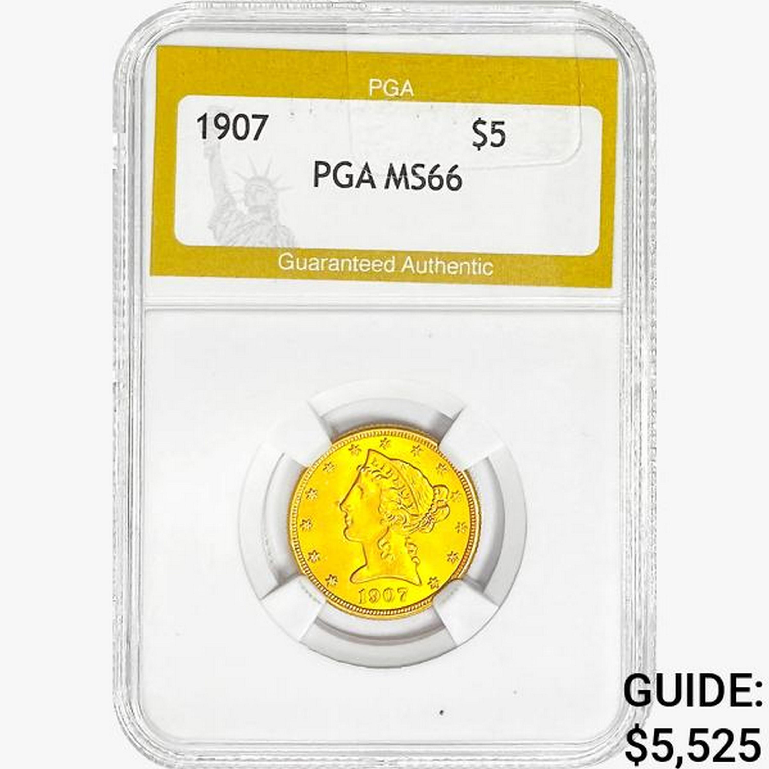 1907 $5 Gold Half Eagle PGA MS66