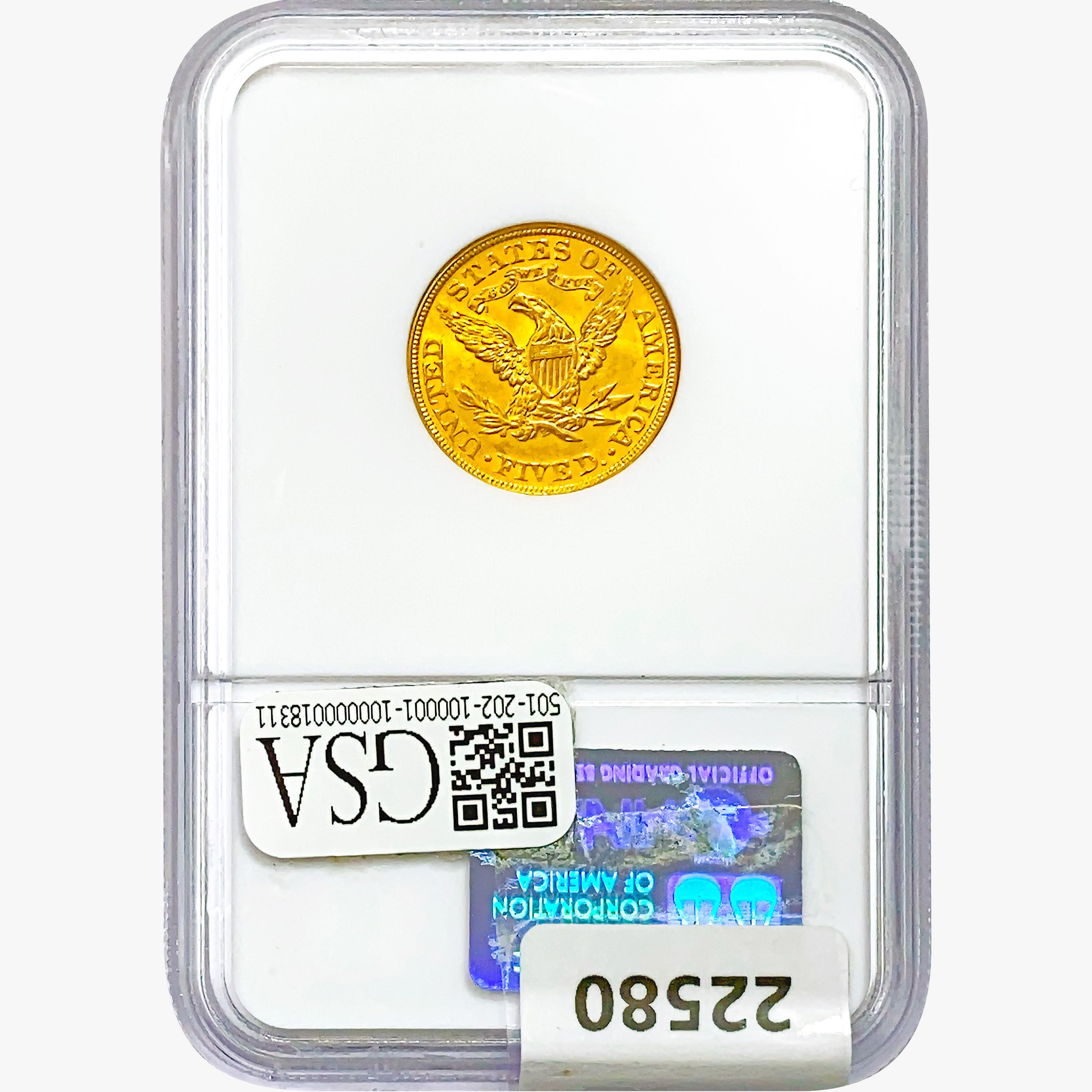 1895 $5 Gold Half Eagle NGC MS62