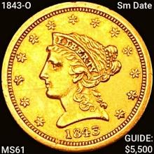 1843-O Sm Date $2.50 Gold Quarter Eagle UNCIRCULAT