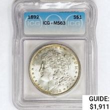 1892 Morgan Silver Dollar ICG MS63