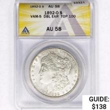 1892-O Morgan Silver Dollar ANACS AU58 VAM-5