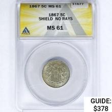 1867 Shield Nickel ANACS MS61