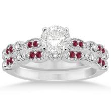 Ruby and Diamond Marquise Bridal Set 14k White Gold 1.30 ctw