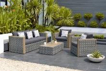 BRAND NEW OUTDOOR SYNTHETIC WICKER & ALUMINUM FRAMING 5-PERSON SEATING SET GREY