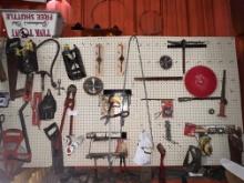 Lot, All Tools, Equipment and Misc on Pegboard "Wall"