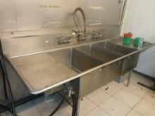 13' Stainless Steel 3 Compartment LARGE Pot & Pan Sink W/ Spritzer / Rinsing Unit W/ Faucet