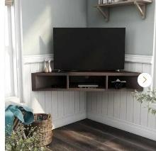 Furniture of America Emmeline 47 in. Walnut and Oak Particle Board Corner Floating TV Stand Fits TVs