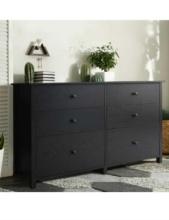 VEIKOUS Black 6-Drawer 56 in. W Dresser Chest of Drawers Long Storage Dresser with 2-Oversized