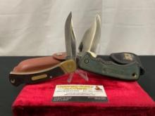 Pair of Schrade Old Timer Folding Knives, Golden Bear 6OT & 47OT Beast w/ cases