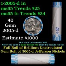 BU Shotgun Jefferson 5c roll, 2005-p Ocean 40 pcs Bank $2 Nickel Wrapper