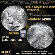 ***Auction Highlight*** 1922-s Peace Dollar Near Top Pop! $1 Graded ms66 BY SEGS (fc)