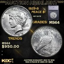 ***Auction Highlight*** 1925-s Peace Dollar 1 Graded ms64 BY SEGS (fc)