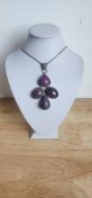 VINTAGE STERALING SILVER PURPLE AMYTHEST NECKLACE AND CHARM 2.4 OZ