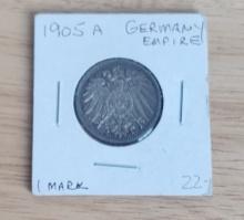 1905 A German Empire 1 Mark Silver Coin