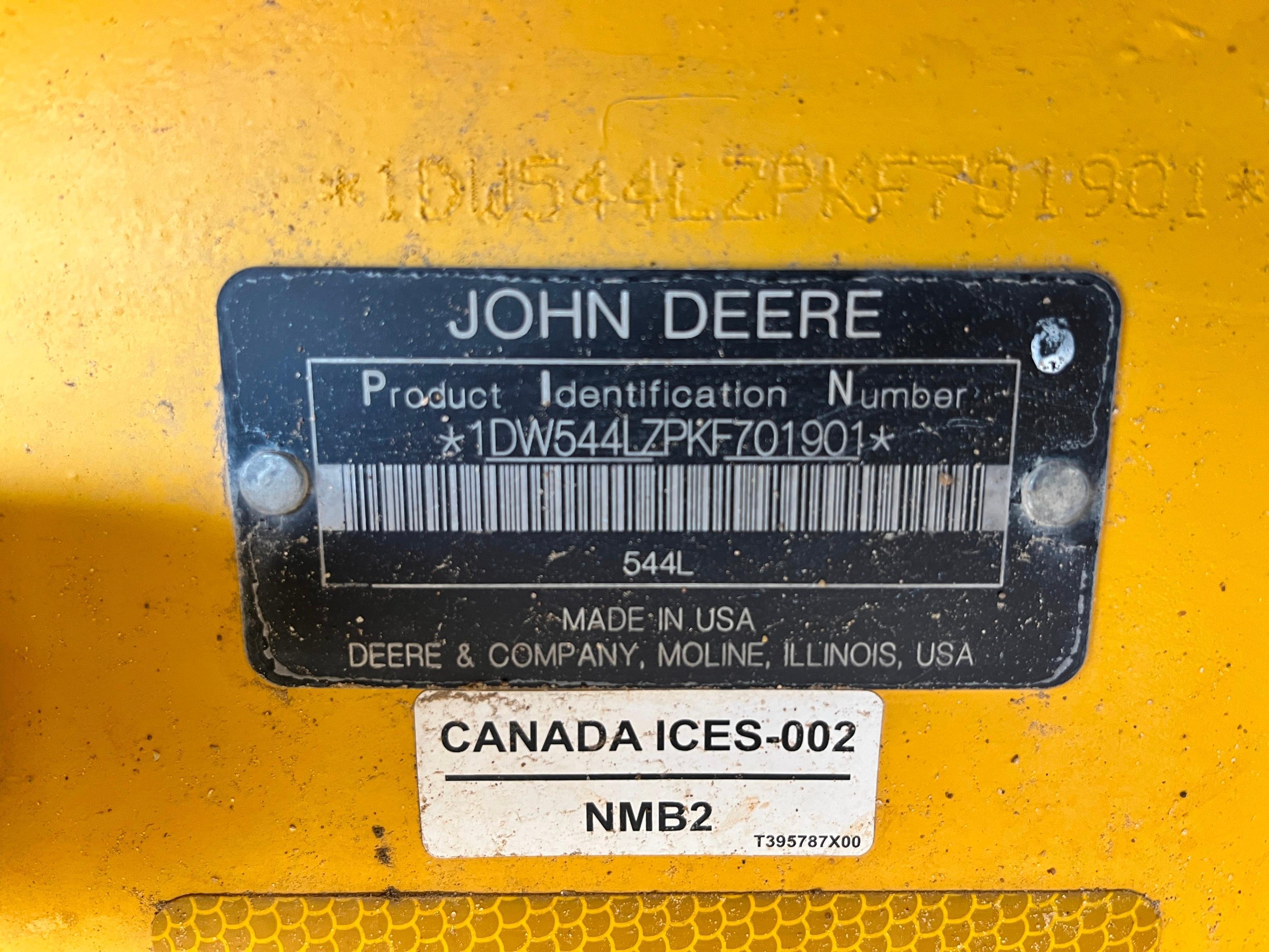 2021 JOHN DEERE 544L RUBBER TIRED LOADER SN:1DW544LZPKF701901 powered by John Deere PVS 6068 diesel