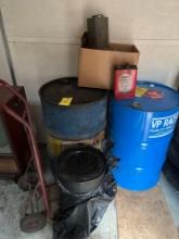 Dolly Cart and empty metal drums and cans