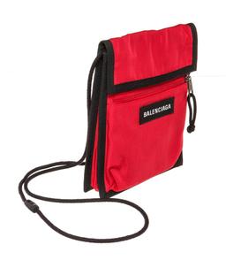 Balenciaga Red Black Canvas Explorer Small Pouch with Strap