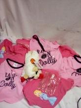 Small lot of dog shirts size S, M and squeak dog toy