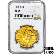 1861 $20 Gold Double Eagle NGC AU50