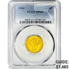 1904 $5 Gold Half Eagle PCGS MS61