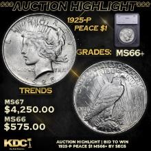 ***Auction Highlight*** 1925-p Peace Dollar 1 Graded ms66+ By SEGS (fc)