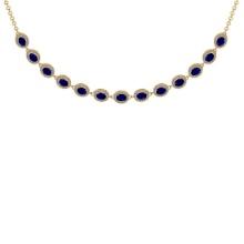 11.30 Ctw VS/SI1 Blue Sapphire And Diamond 14K Yellow Gold Girls Fashion Necklace (ALL DIAMOND ARE L