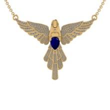 2.05 Ctw VS/SI1 Blue Sapphire And Diamond 14K Yellow Gold Eagle Necklace (ALL DIAMOND ARE LAB GROWN