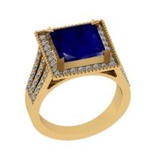 3.56 Ctw VS/SI1 Blue Sapphire and Diamond 14K Yellow Gold Vintage Style Ring (ALL DIAMOND ARE LAB GR