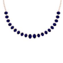 44.40 Ctw VS/SI1 Blue Sapphire And Diamond 14K Rose Gold Girls Fashion Necklace (ALL DIAMOND ARE LAB