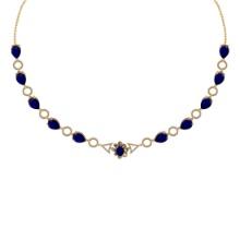 22.57 Ctw VS/SI1 Blue Sapphire And Diamond 14K Yellow Gold Necklace ALL DIAMOND ARE LAB GROWN