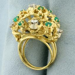 Designer 2ct Tw Emerald And Diamond Statement Ring In 18k Yellow Gold