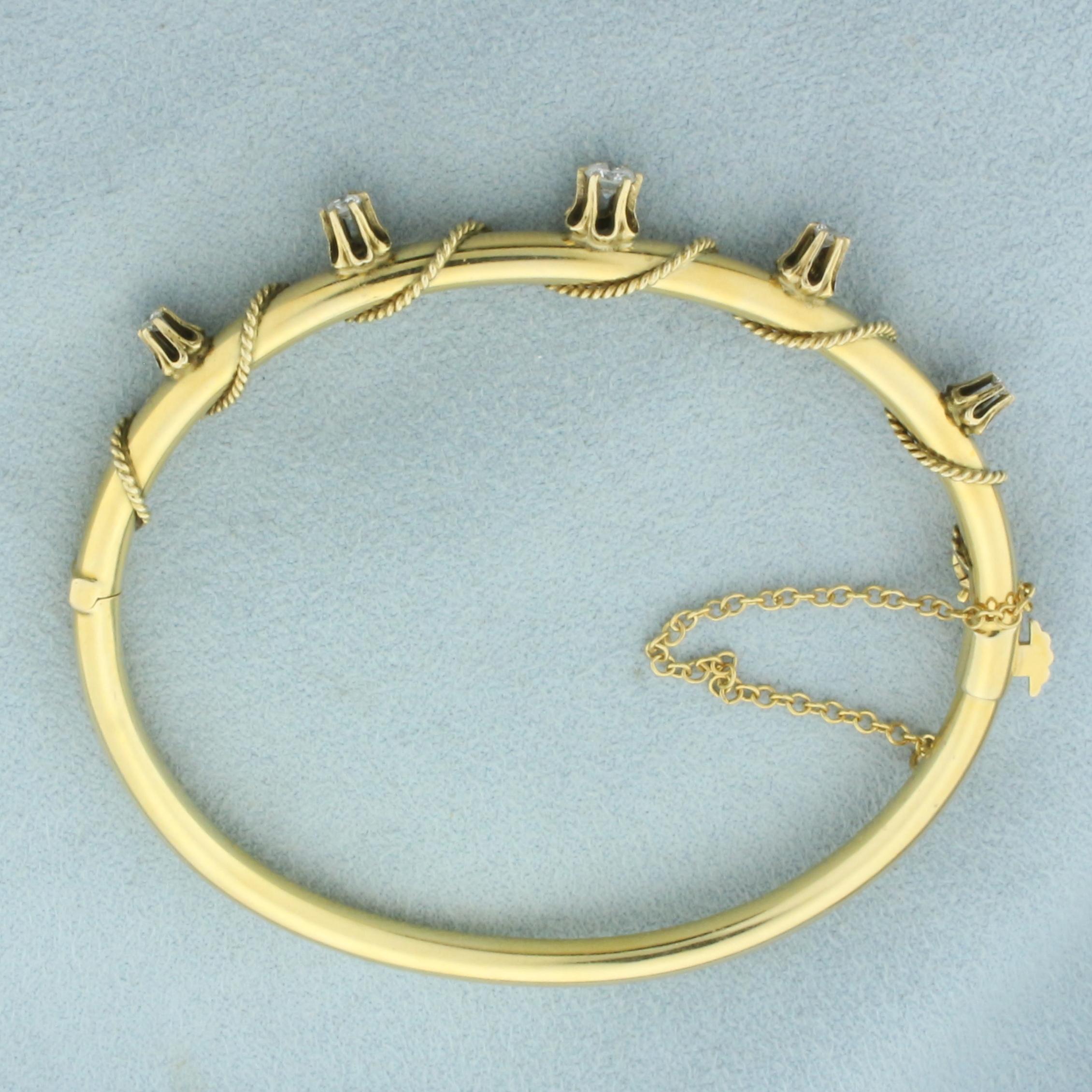 Diamond Rope Design Bangle Bracelet In 14k Yellow Gold