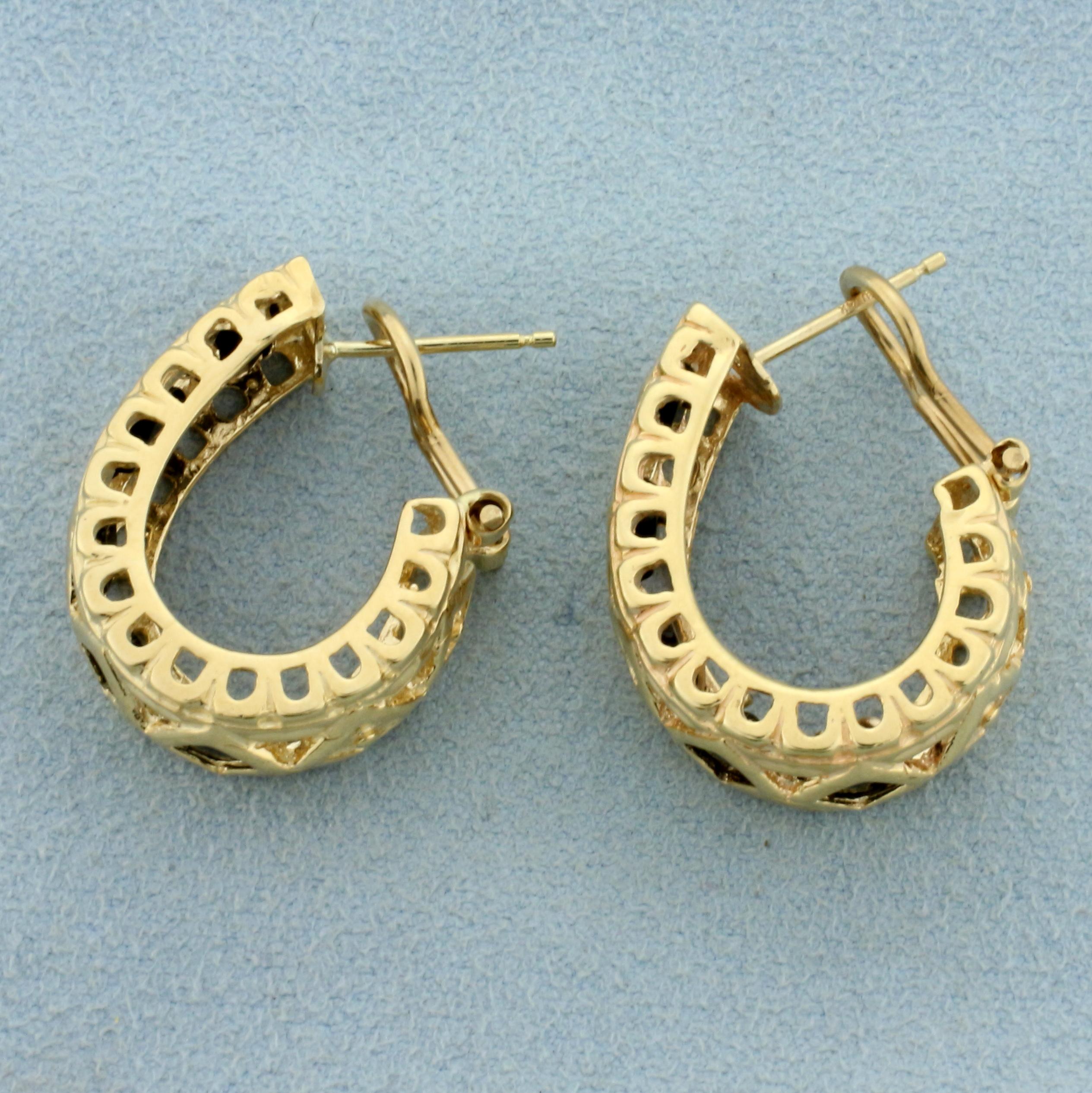 Vintage Onyx J Hoop Earrings In 14k Yellow Gold