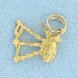 Vintage Scottish Bagpipe 3d Charm In 9k Yellow Gold