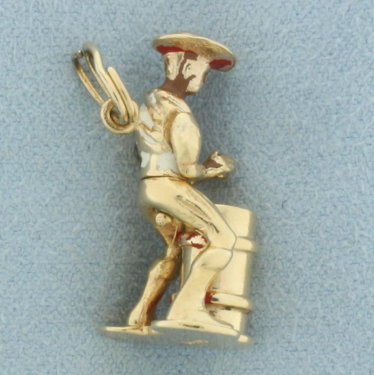 Rare Vintage Mechanical African Drummer Charm In 14k Yellow Gold