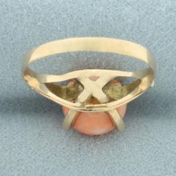 Pink Coral Orb Ring In 18k Yellow Gold