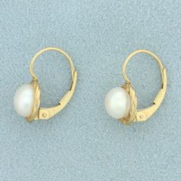 Button Pearl Drop Earrings In 14k Yellow Gold