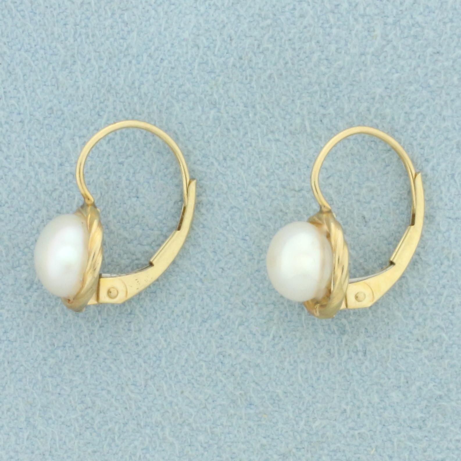 Button Pearl Drop Earrings In 14k Yellow Gold