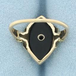 Vintage Onyx Tri-color Gold Flower Ring In 10k Yellow, Green, And Rose Gold