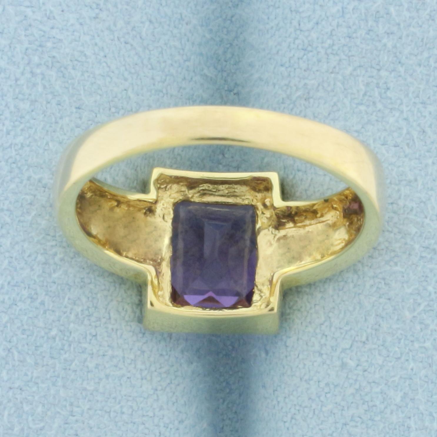 Bezel Set Amethyst And Diamond Ring In 14k Yellow Gold