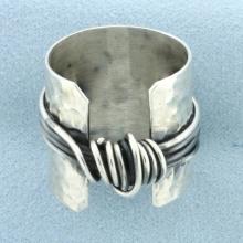 Mens Hand Crafted Rope And Panel Ring In Sterling Silver