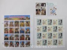 US Stamp Sheets includes 1993 Legends of the West Complete Pane of Twenty, Norman Rockwell Souvenir