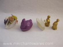 Five Easter Figures, plastic swans and chicken egg and ceramic ducks, 8 oz