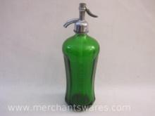 Antique Green Glass Seltzer Bottle Etched with "Newstar Bottle Wks", 3 lbs 11 oz