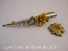 Vintage Yellow Flower Hair Clip and Pin, 2 oz
