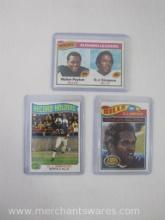 Three Topps NFL Trading Cards includes O. J. Simpson 1975 Record Holders #355 and 1977 1,000 Yarder