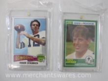 Two NFL Trading Cards, Topps 1975 Roger Staubach #145, Score 1989 Rookie Troy Aikman #270